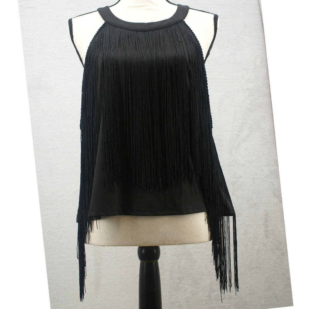 Emery‎ Rose Black Fringe Halter Neck Tank Top Sleeveless Blouse 2XL NEW